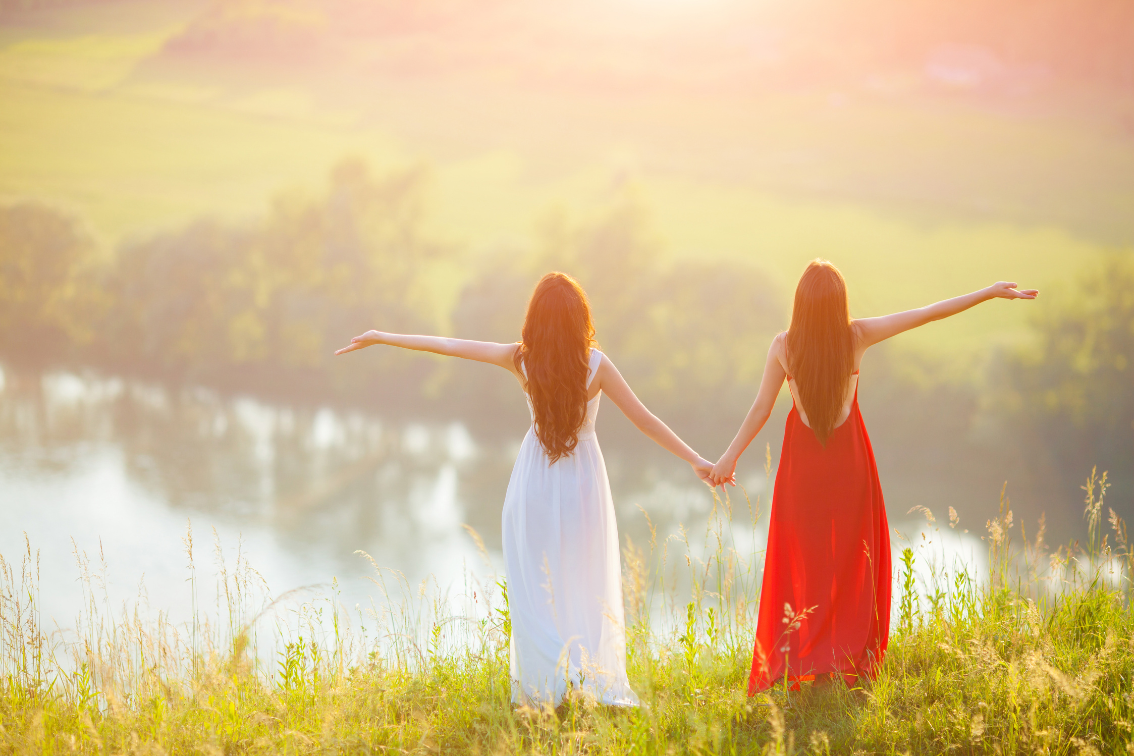 Two young women enjoying nature